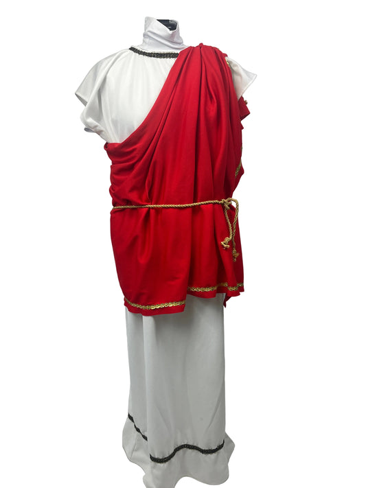Roman Senator Men OS Dlx  Tunic Red Drape Costume Preowned