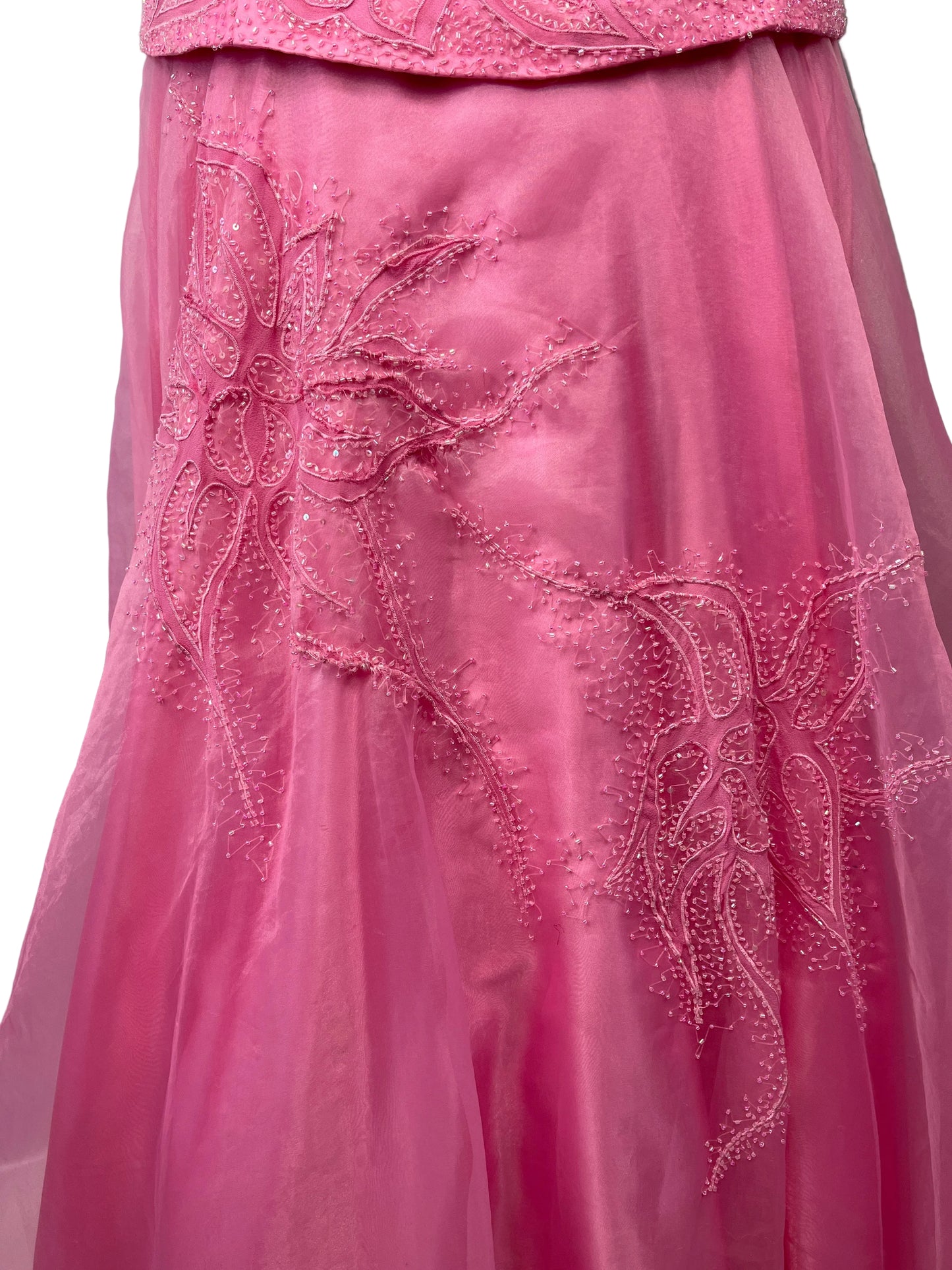Beaded Pink Prom Dress Ball Gown Spaghetti Strap Women's Size 3XL