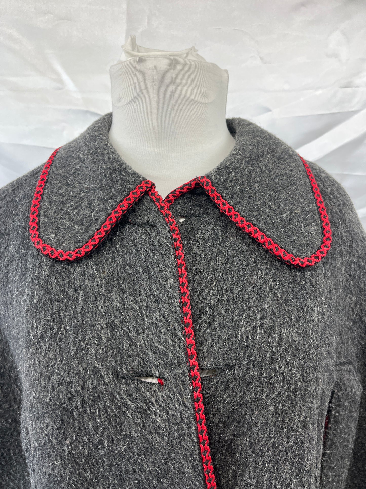 Vintage Grey, Red Trim Wool Ladies Cape
