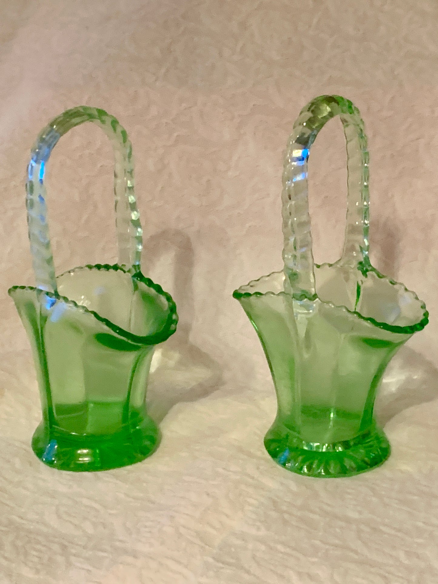 Tiffin Green Depression Uranium Glass Basket