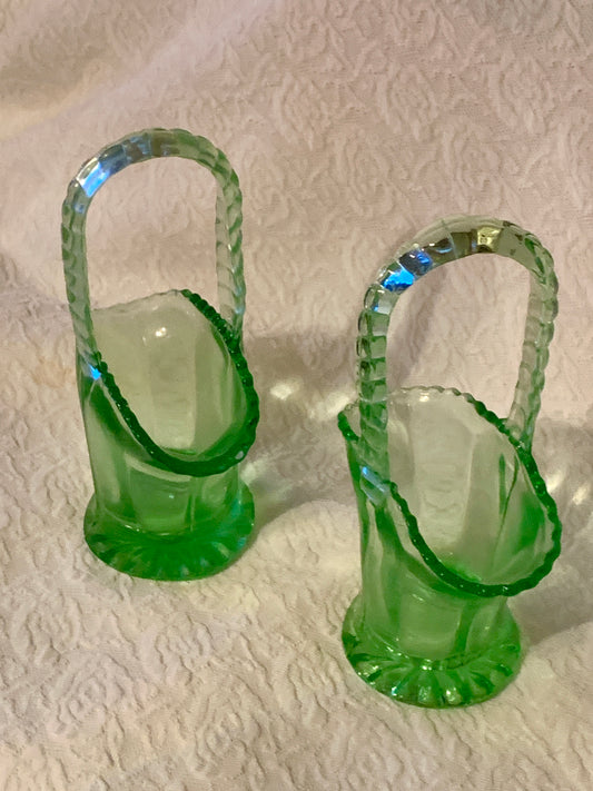 Tiffin Green Depression Uranium Glass Basket