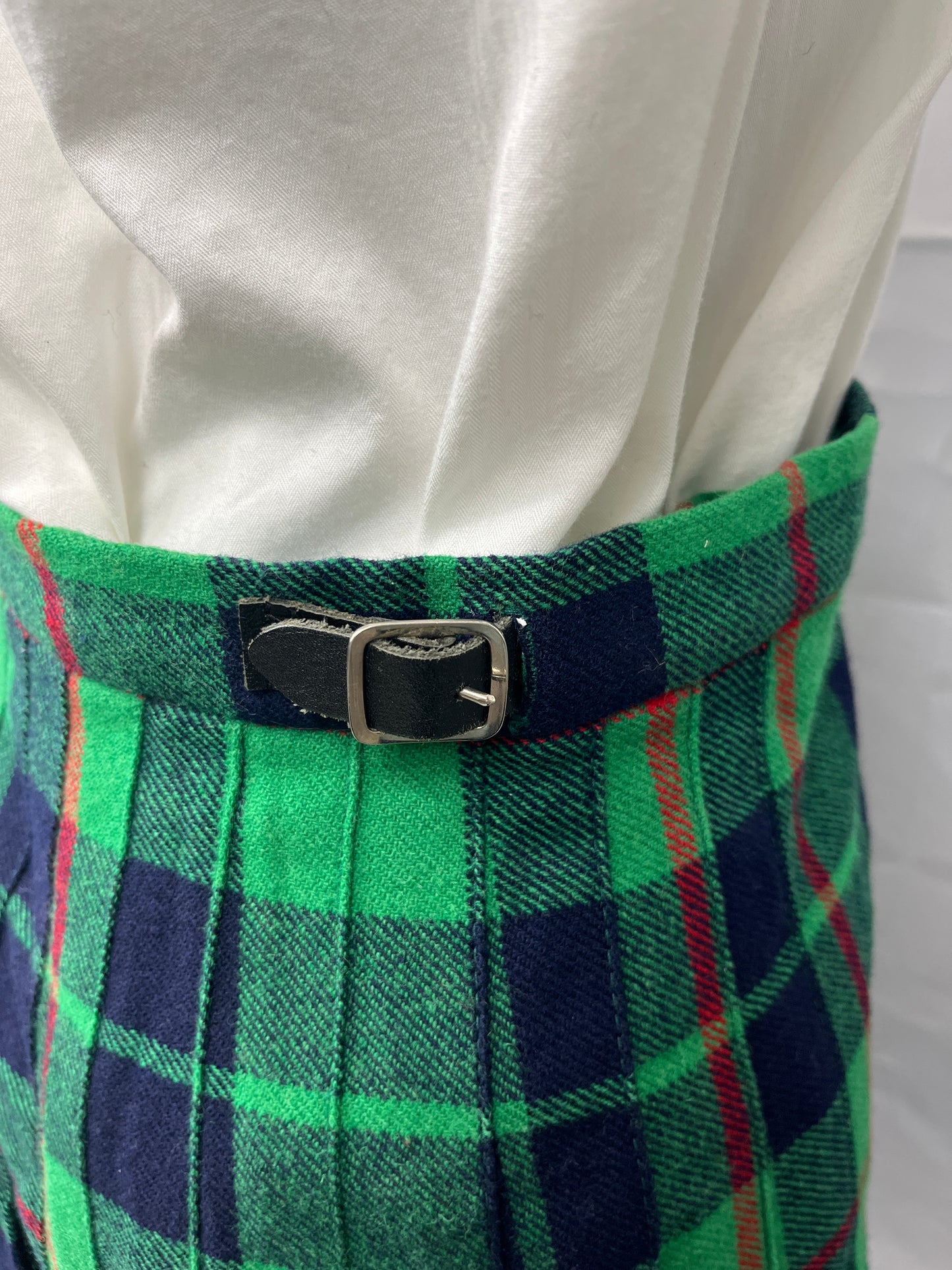 Kilt Skirt Pleated Wool Women's - Deans Of Scotland, Blue / Green Plaid Size 12