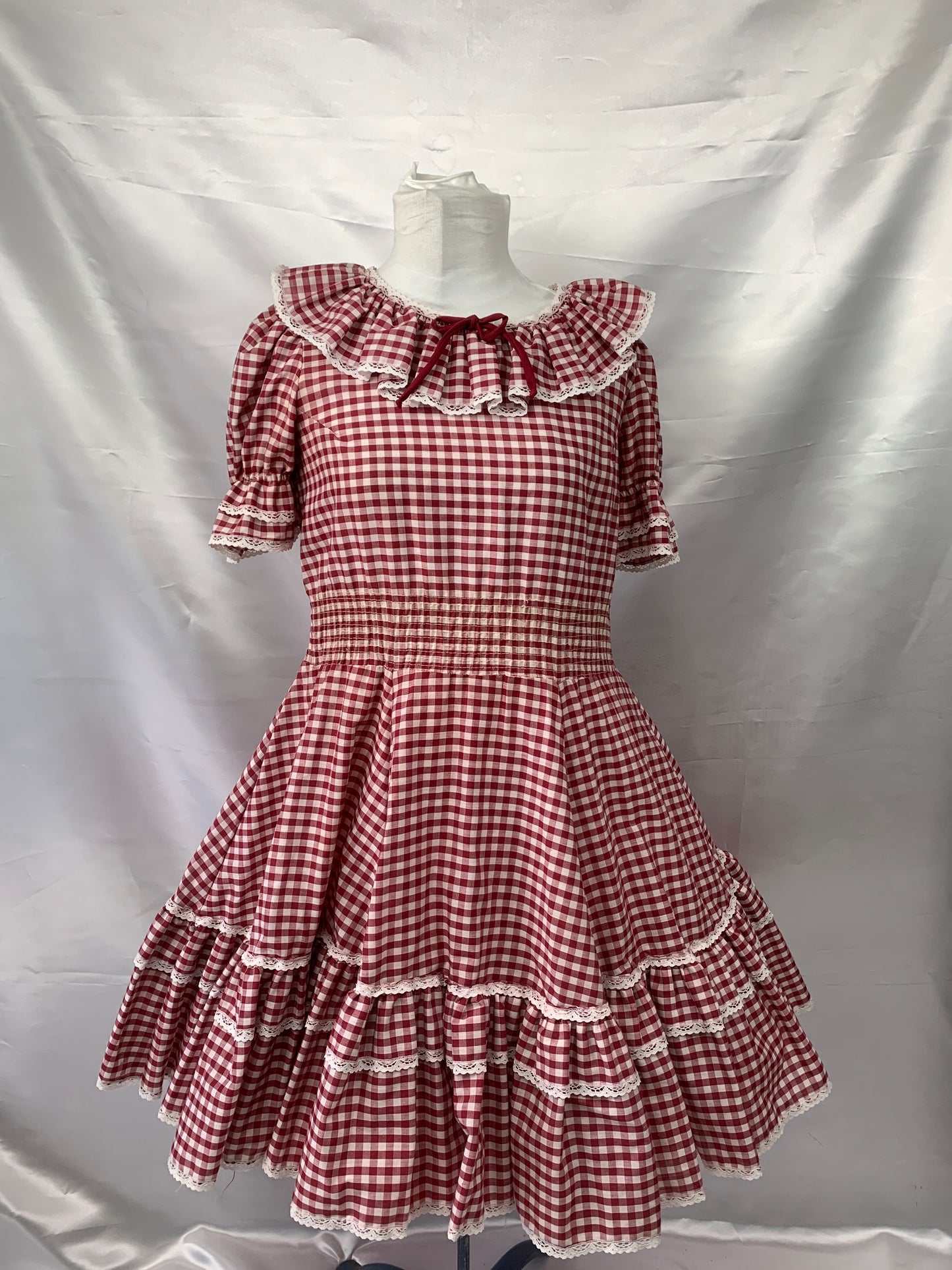 Square Dance Dress Red, White Gingham Ladies Small/Med - Preowned