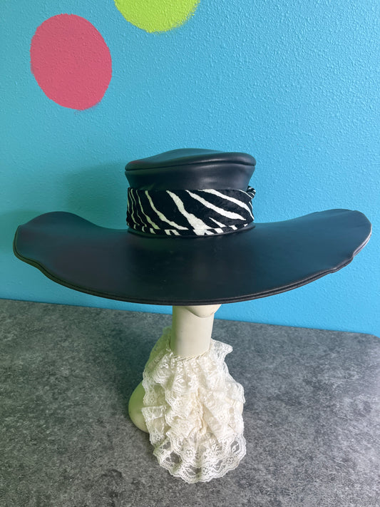 Pimp Hat, Black, Pleather Zebra Print Band Adult, Preowned