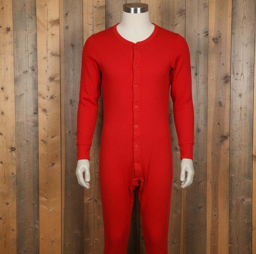Union Suit Long Johns Mens Forester Red Medium Preowned