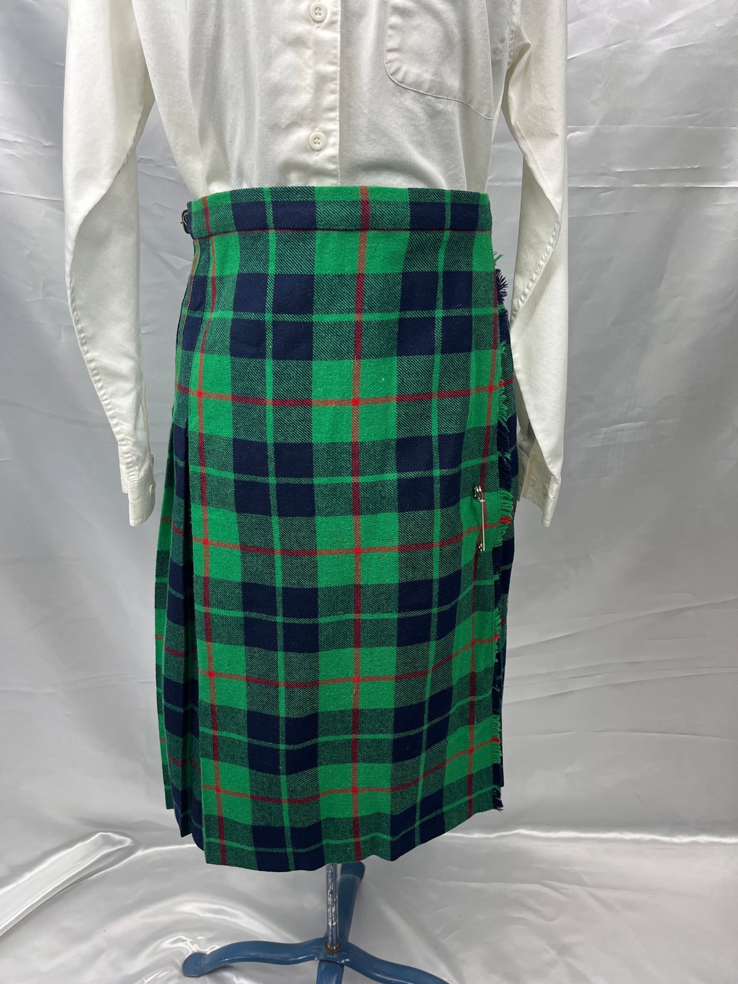 Kilt Skirt Pleated Wool Women's - Deans Of Scotland, Blue / Green Plaid Size 12
