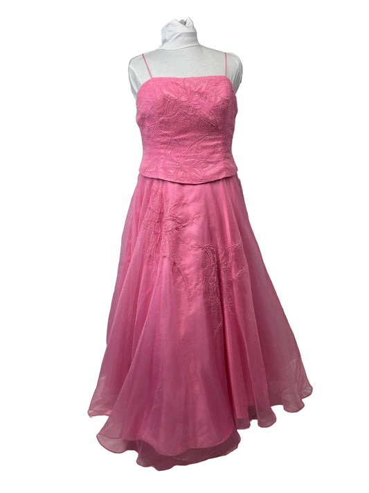Beaded Pink Prom Dress Ball Gown Spaghetti Strap Women's Size 3XL