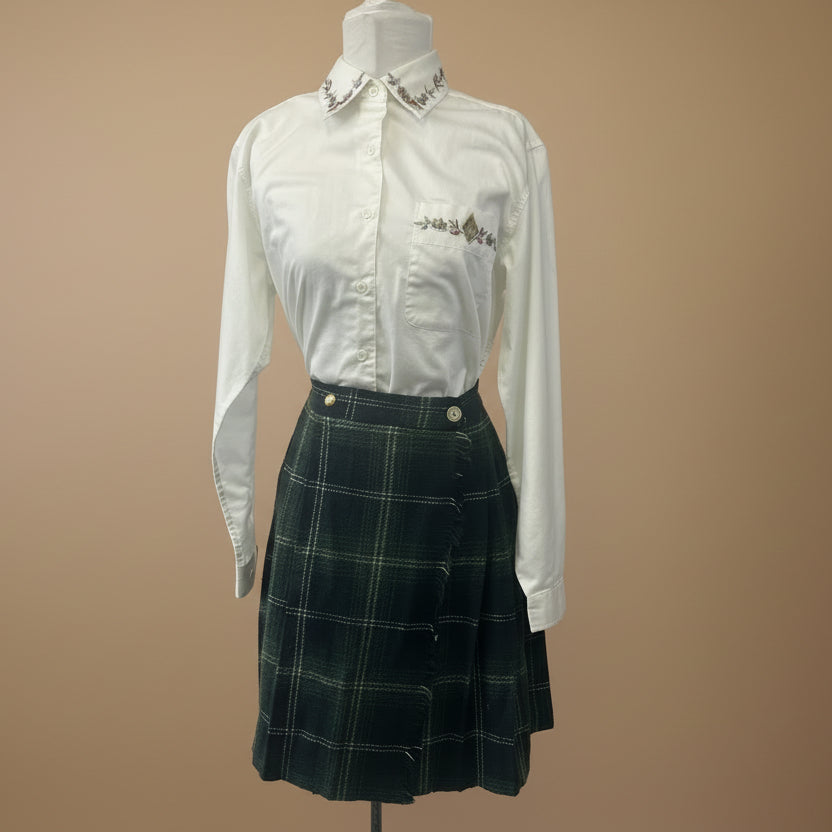 Kilt Skirt Pleated Wool Women's Green Plaid Size 6 - CC Courtenary