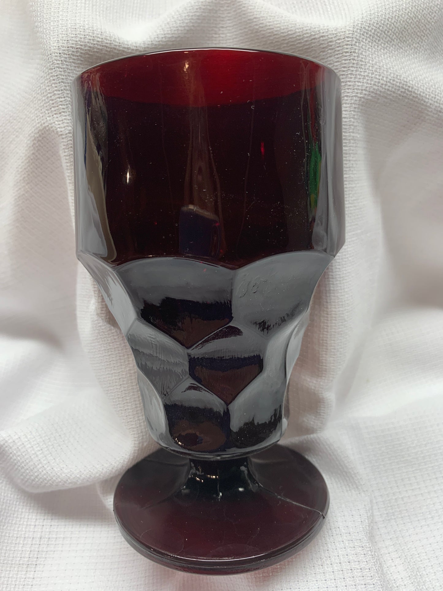Viking Ruby Red Georgian Thumbprint 8 Oz Pedestal Water Goblet