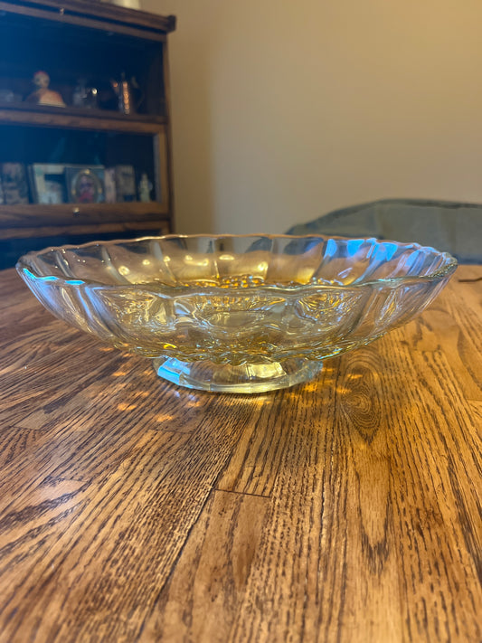 Vintage MCM Indiana Glass Amber Glass 12” Fruit Bowl, Grape Vine