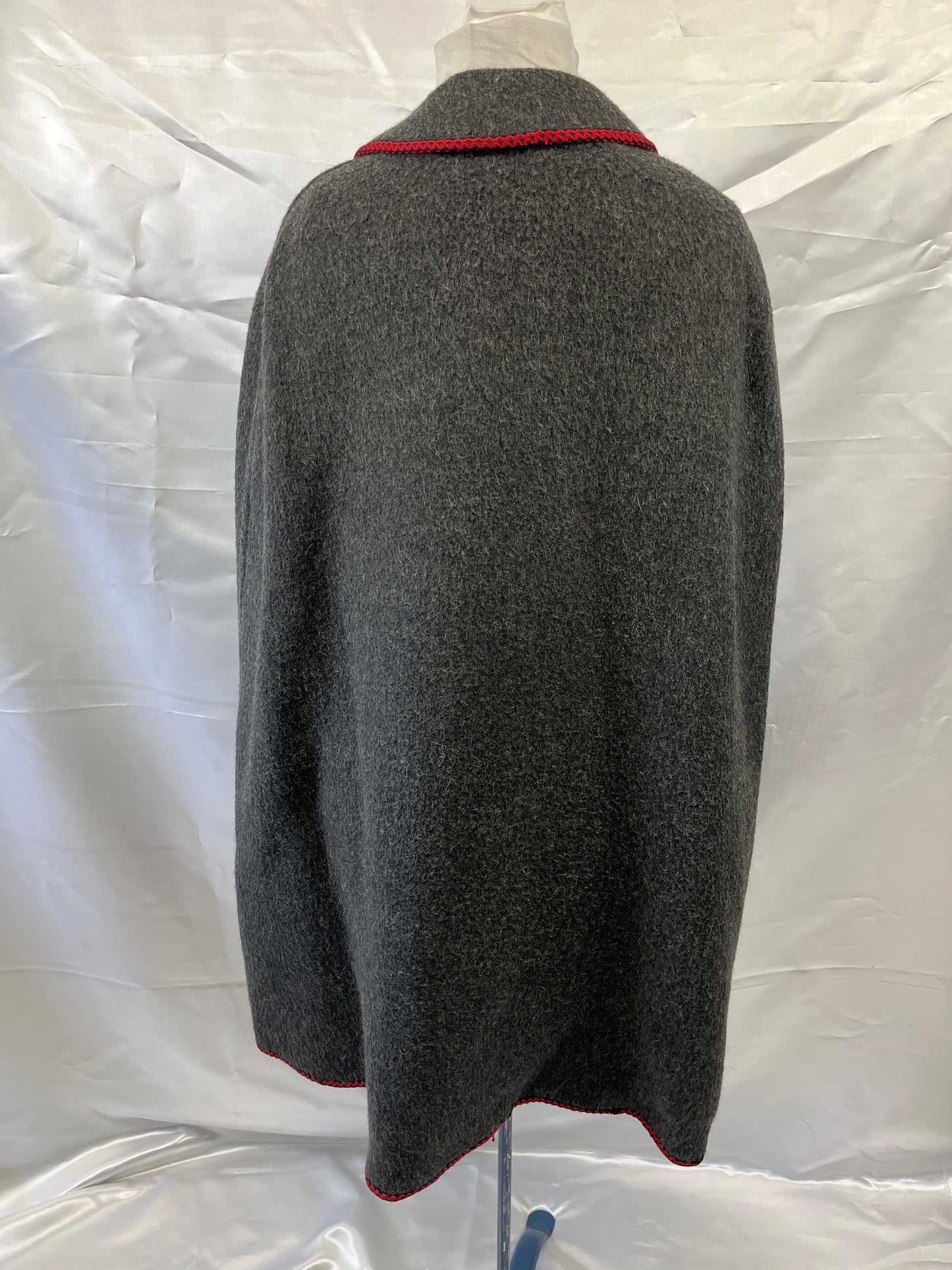 Vintage Grey, Red Trim Wool Ladies Cape