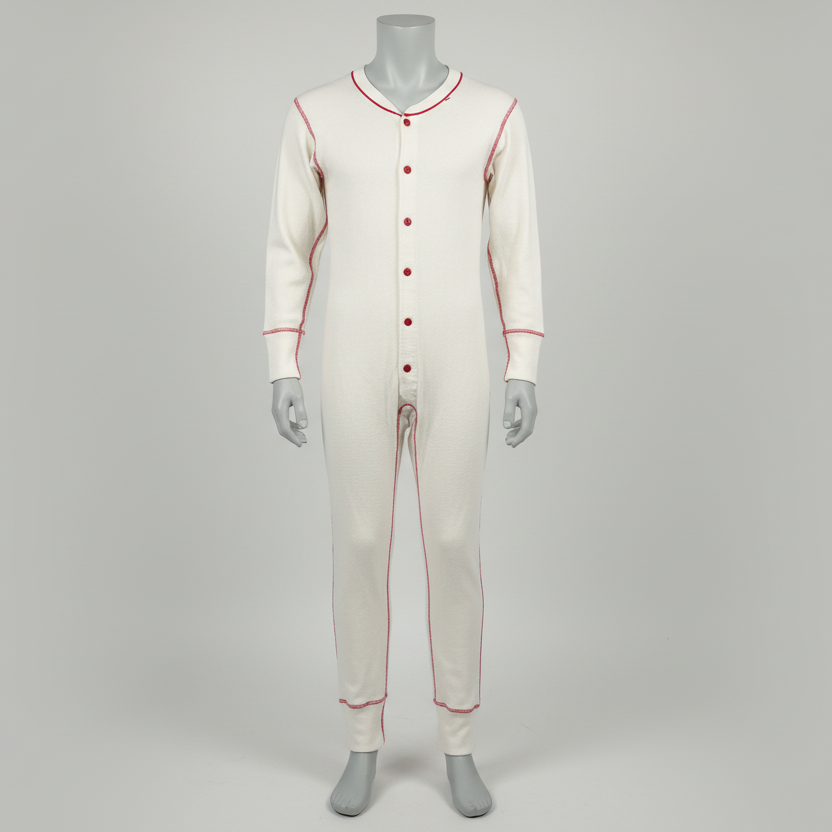 Union Suit Long Johns  XS-Small White w/ Red Trim Vintage Preowned