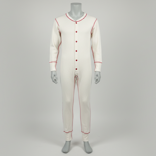Union Suit Long Johns  XS-Small White w/ Red Trim Vintage Preowned