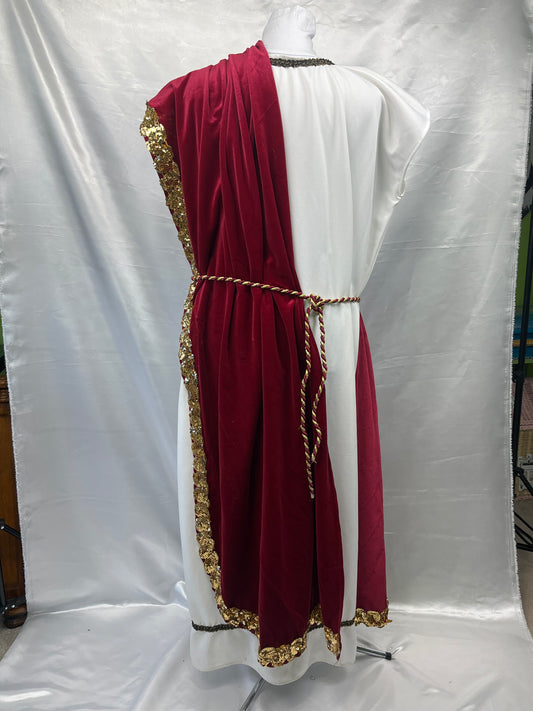 Roman Senator Men OS Dlx White Tunic Burgundy Velvet Cape Costume