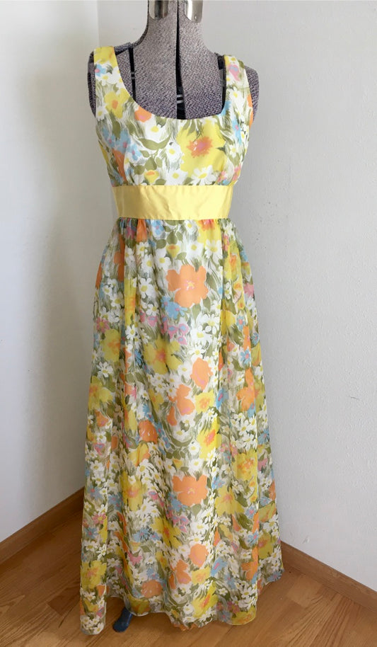 Vintage 1960’s Women Floral Dress Full Length - Small