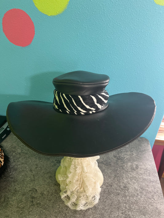 Pimp Hat, Black, Pleather Zebra Print Band Adult, Preowned