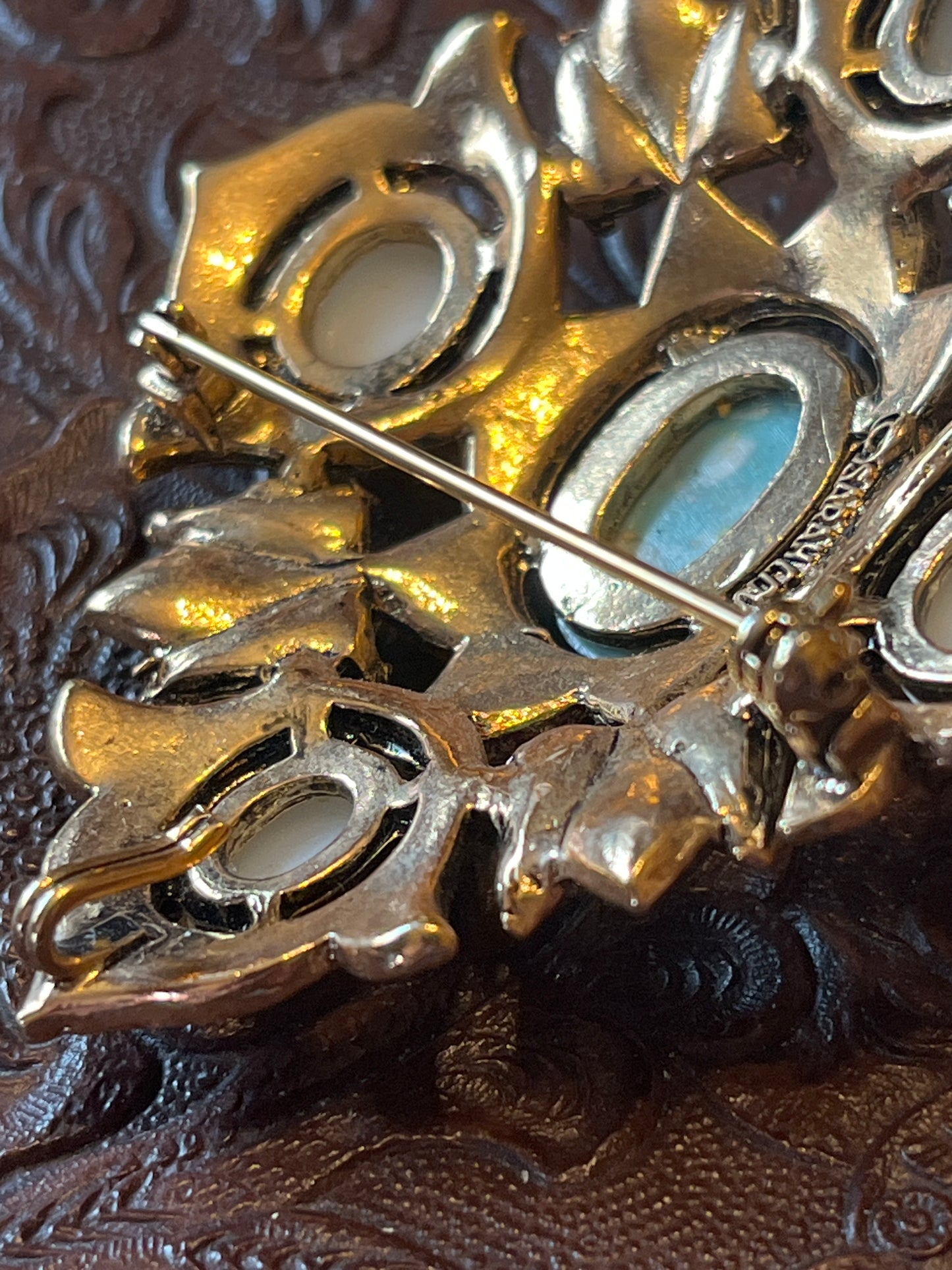 Sarah Coventry Remembrance Brooch / Pendant Turquoise & Faux Pearls Cabochon