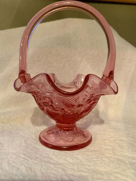 Fenton Mini Dusty Rose Vintage Glass Basket Strawberries