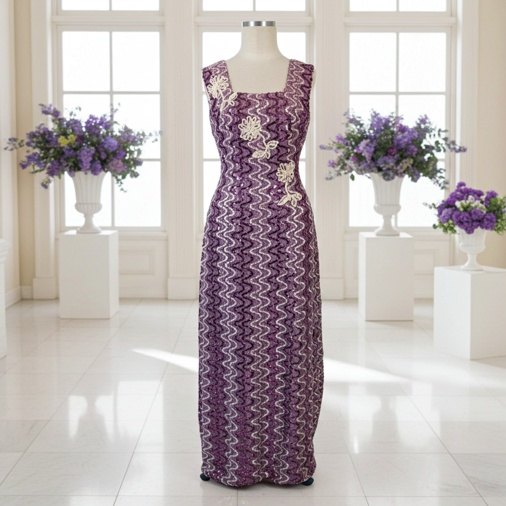 1970 - 80's Lavender Sequin Prom Dress Vintage Women's Medium