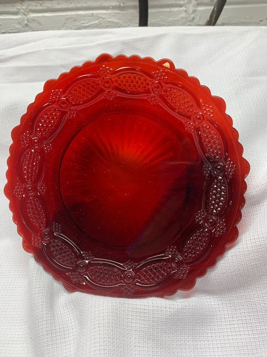 Vintage Ruby Red Glass Dessert Plates Cape Cod by Avon 7 1/2" VG preowned