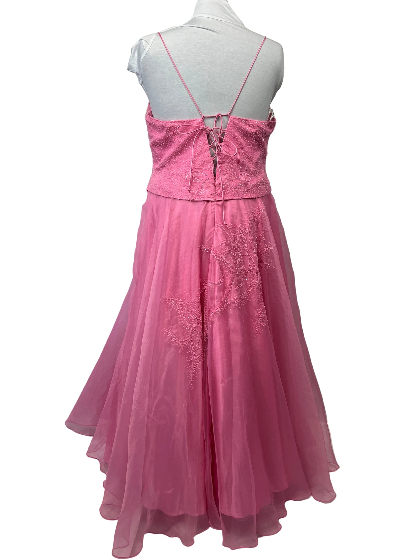 Beaded Pink Prom Dress Ball Gown Spaghetti Strap Women's Size 3XL