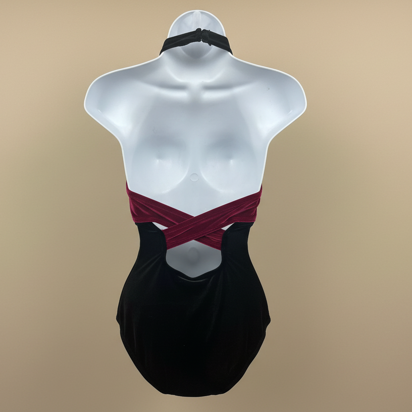 Body Wrappers Velvet Black & Berry Halter Leotard Adult Medium #P7030