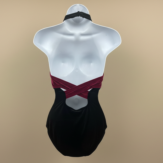 Body Wrappers Velvet Black & Berry Halter Leotard Adult Medium #P7030