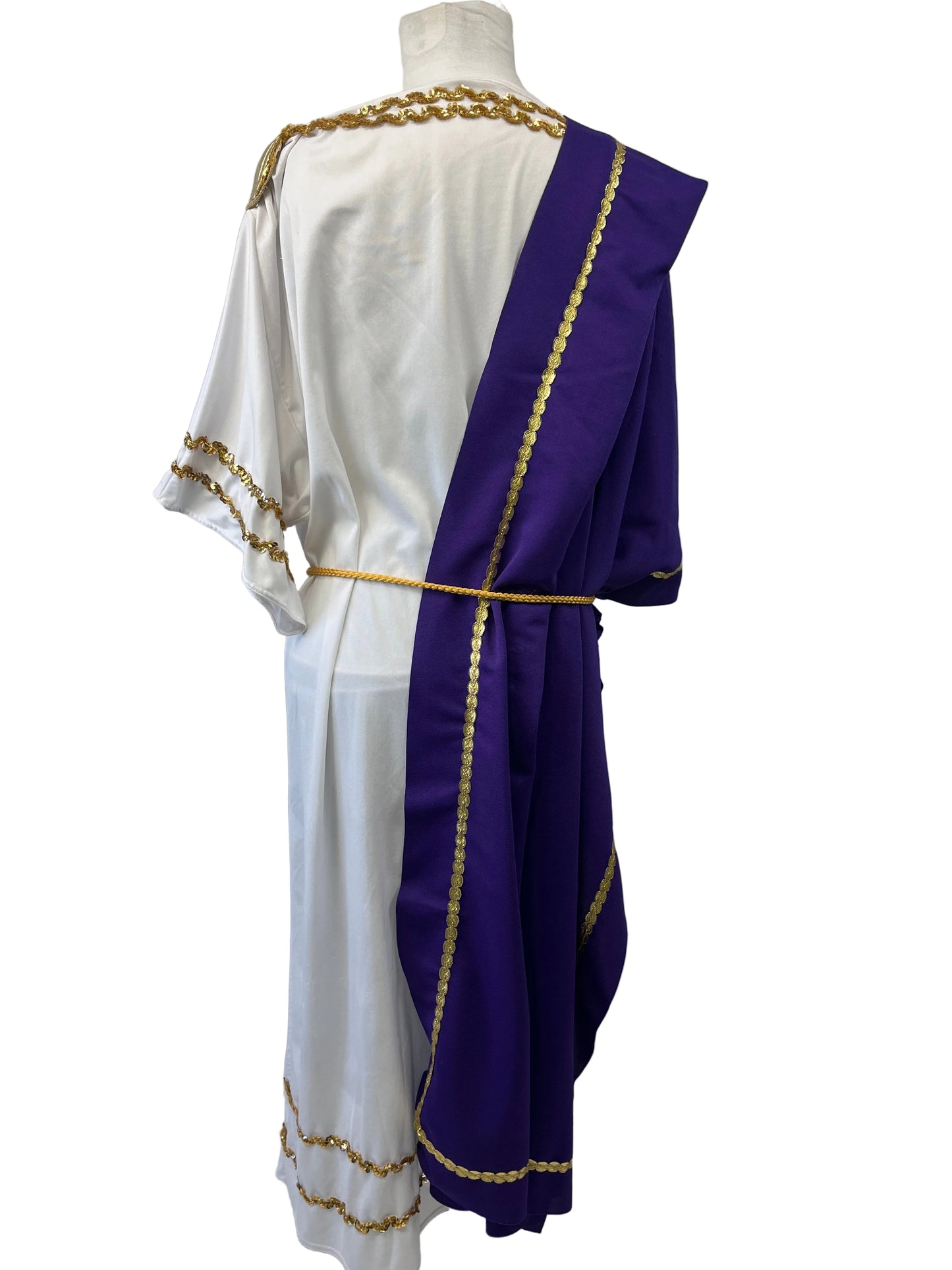 Roman Senator Men OS Dlx White Tunic Burgundy Velvet Cape Costume