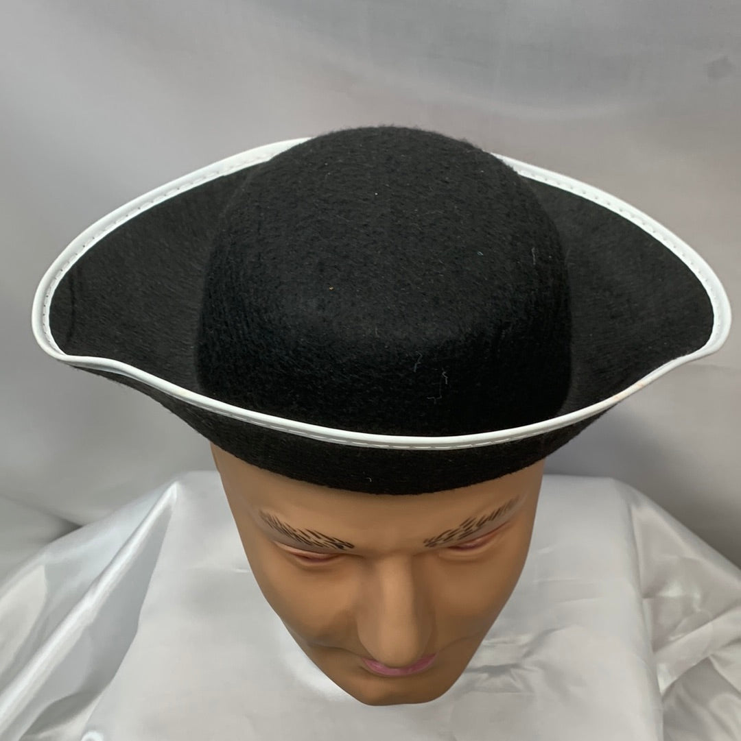 Tri Corner Black Child Hat w/White Trim