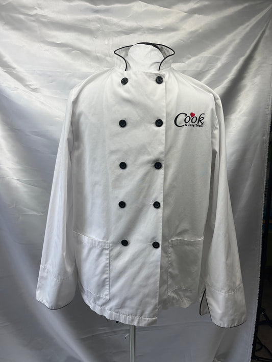 Chef Culinary Jacket - Men's Medium White long Sleeve, Black trim
