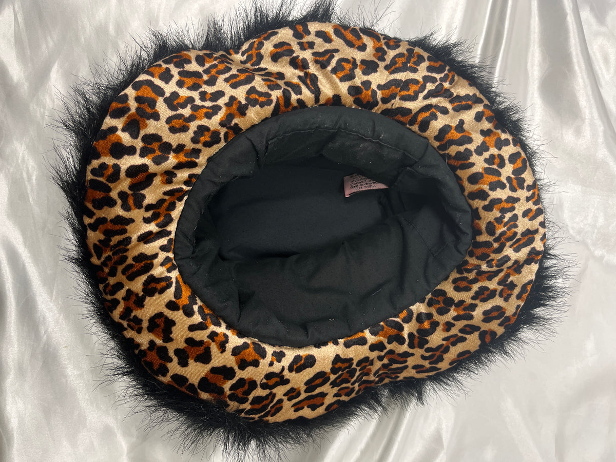 Bucket Adult Hat Black Fuzzy, Leopard Print - Preowned