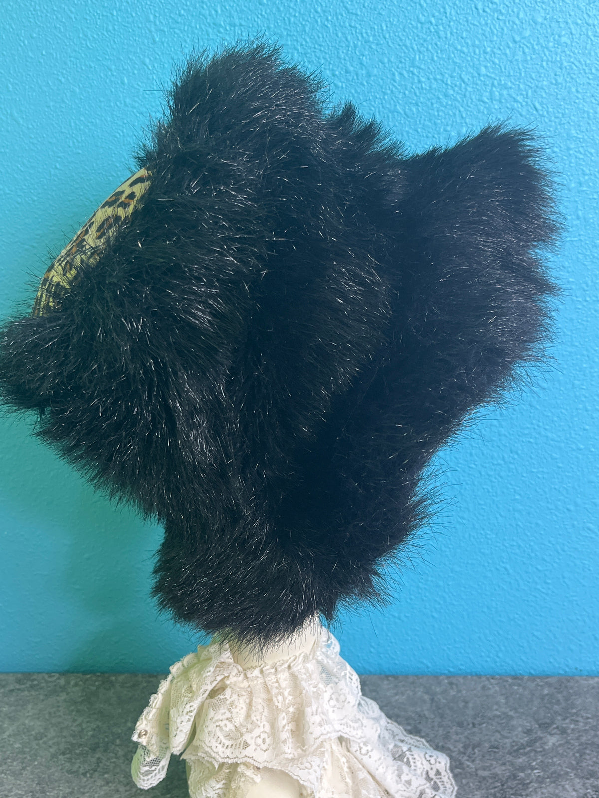 Bucket Adult Hat Black Fuzzy, Leopard Print - Preowned