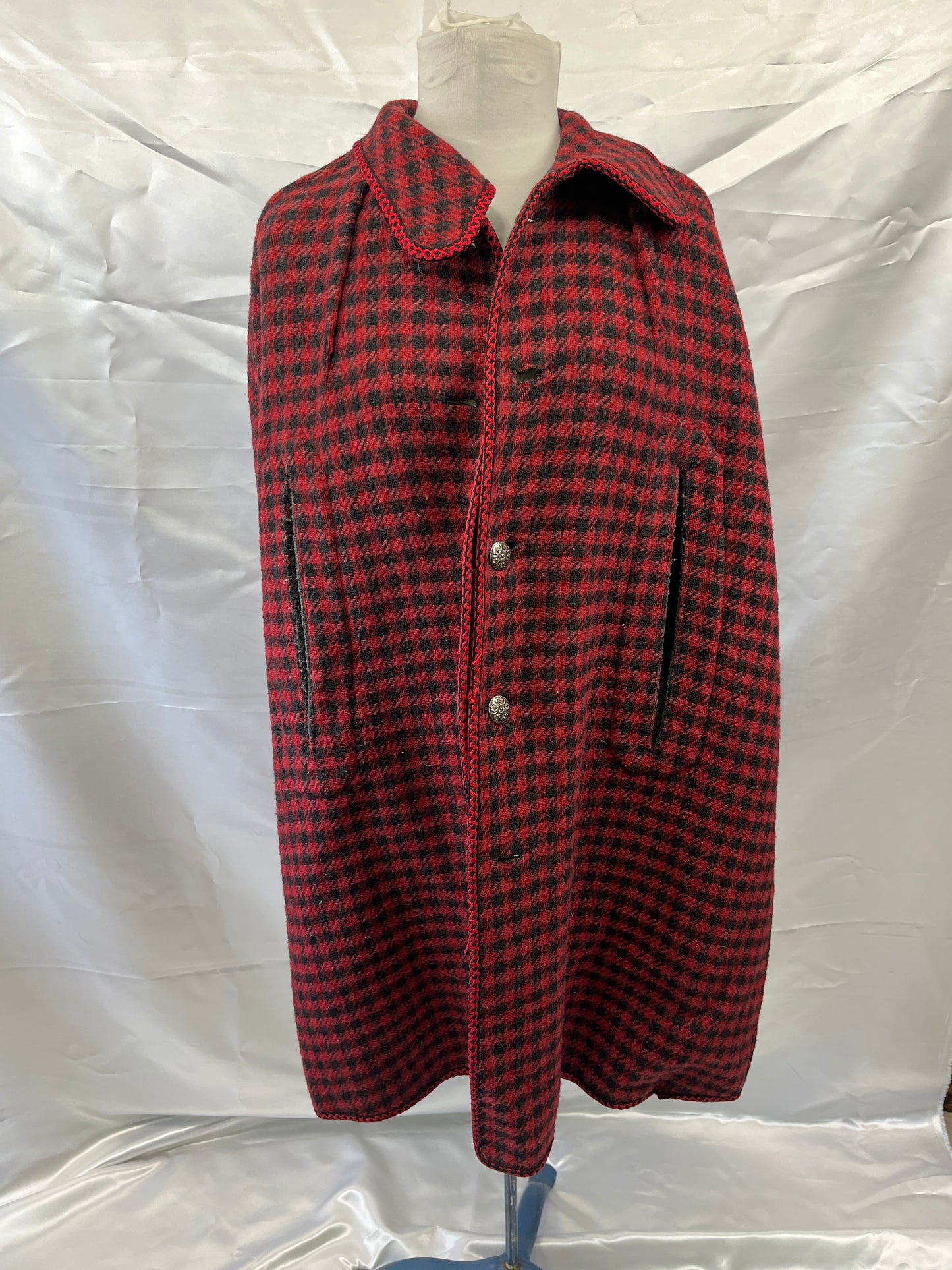 Vintage Grey, Red Trim Wool Ladies Cape