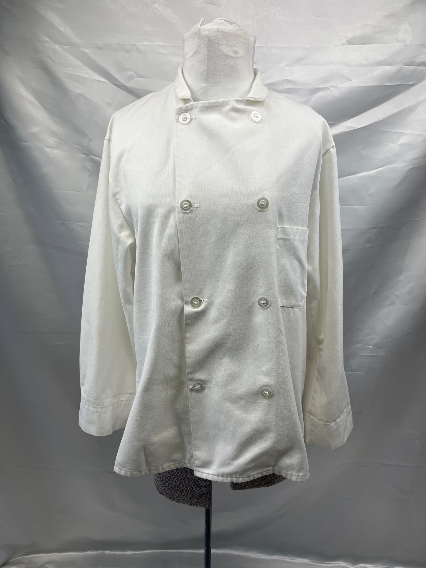 Chef Jacket Unisex White, Fabric Buttons- Preowned, Vintage