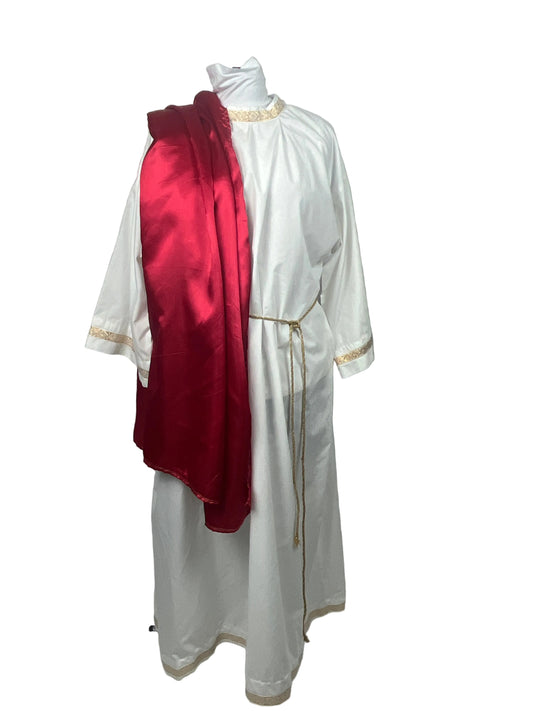 Roman Senator Men OS Dlx White Tunic, Red Cape Costume