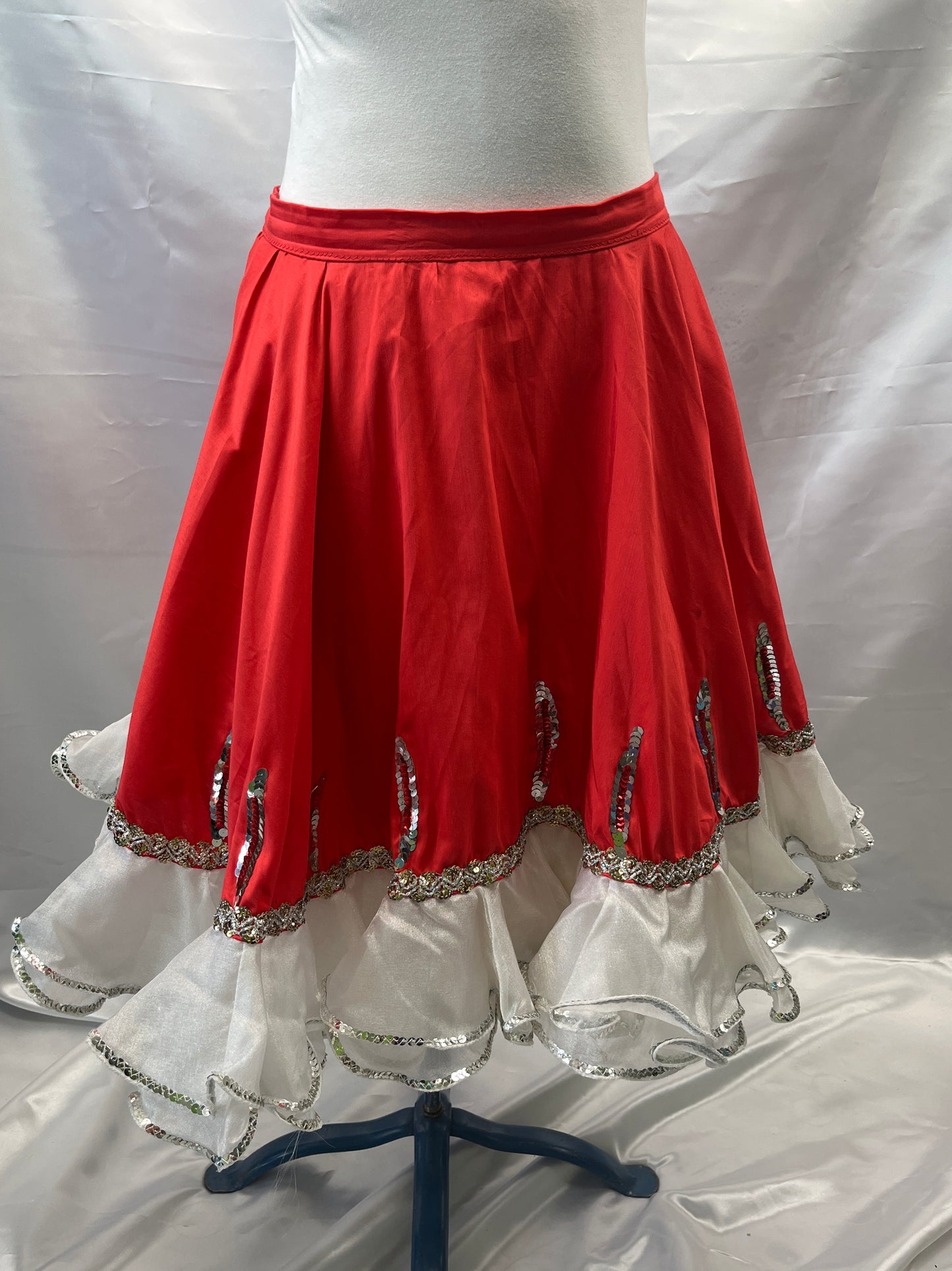 Ladies Red & Silver Adult Costume Ballroom Skirt Small