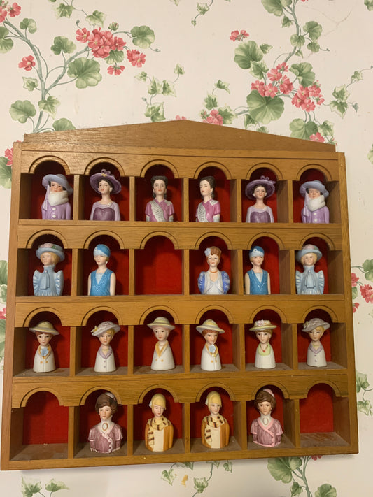 Vintage Avon Fashion Thimbles Set & Display Wood Shelf