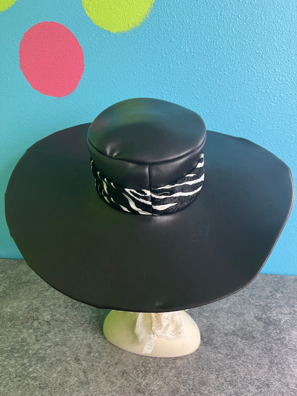 Pimp Hat, Black, Pleather Zebra Print Band Adult, Preowned