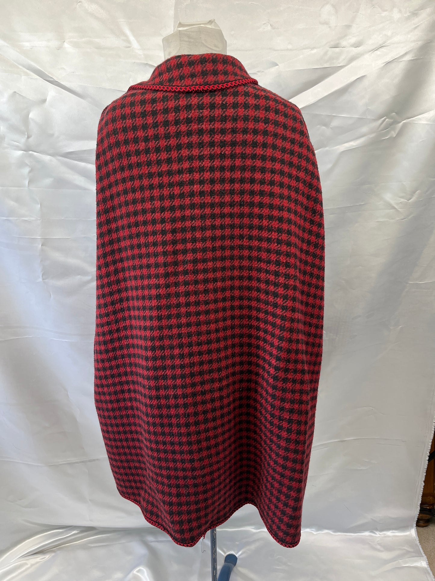 Vintage Grey, Red Trim Wool Ladies Cape