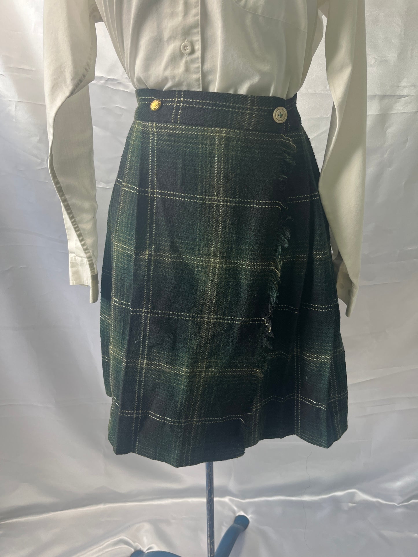 Kilt Skirt Pleated Wool Women's Green Plaid Size 6 - CC Courtenary