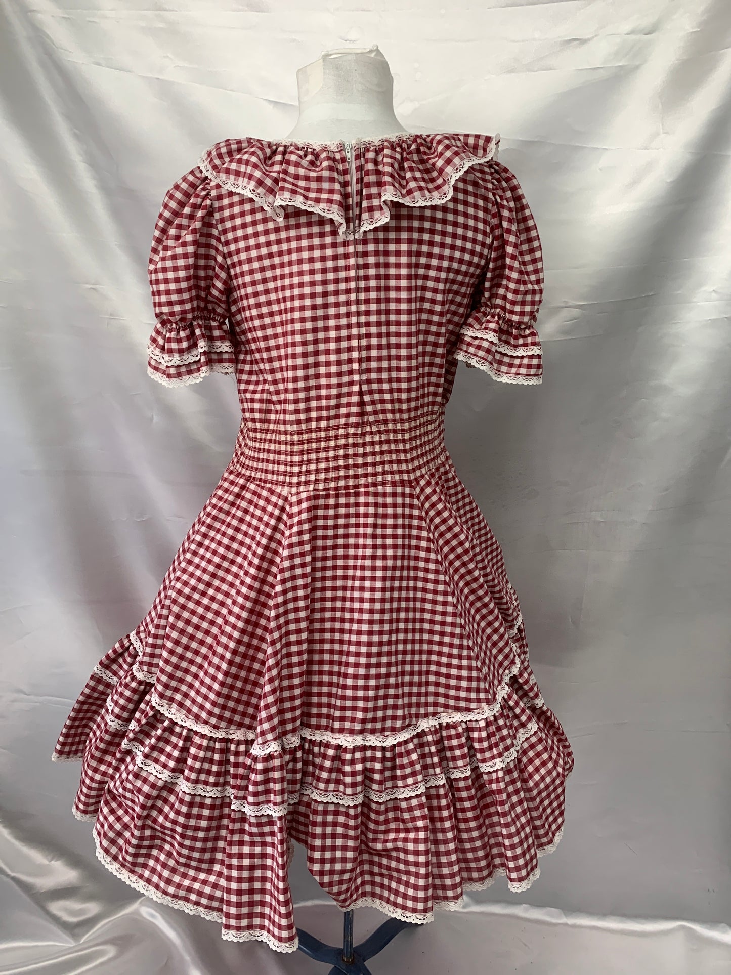 Square Dance Dress Red, White Gingham Ladies Small/Med - Preowned