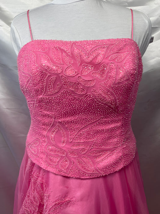Beaded Pink Prom Dress Ball Gown Spaghetti Strap Women's Size 3XL
