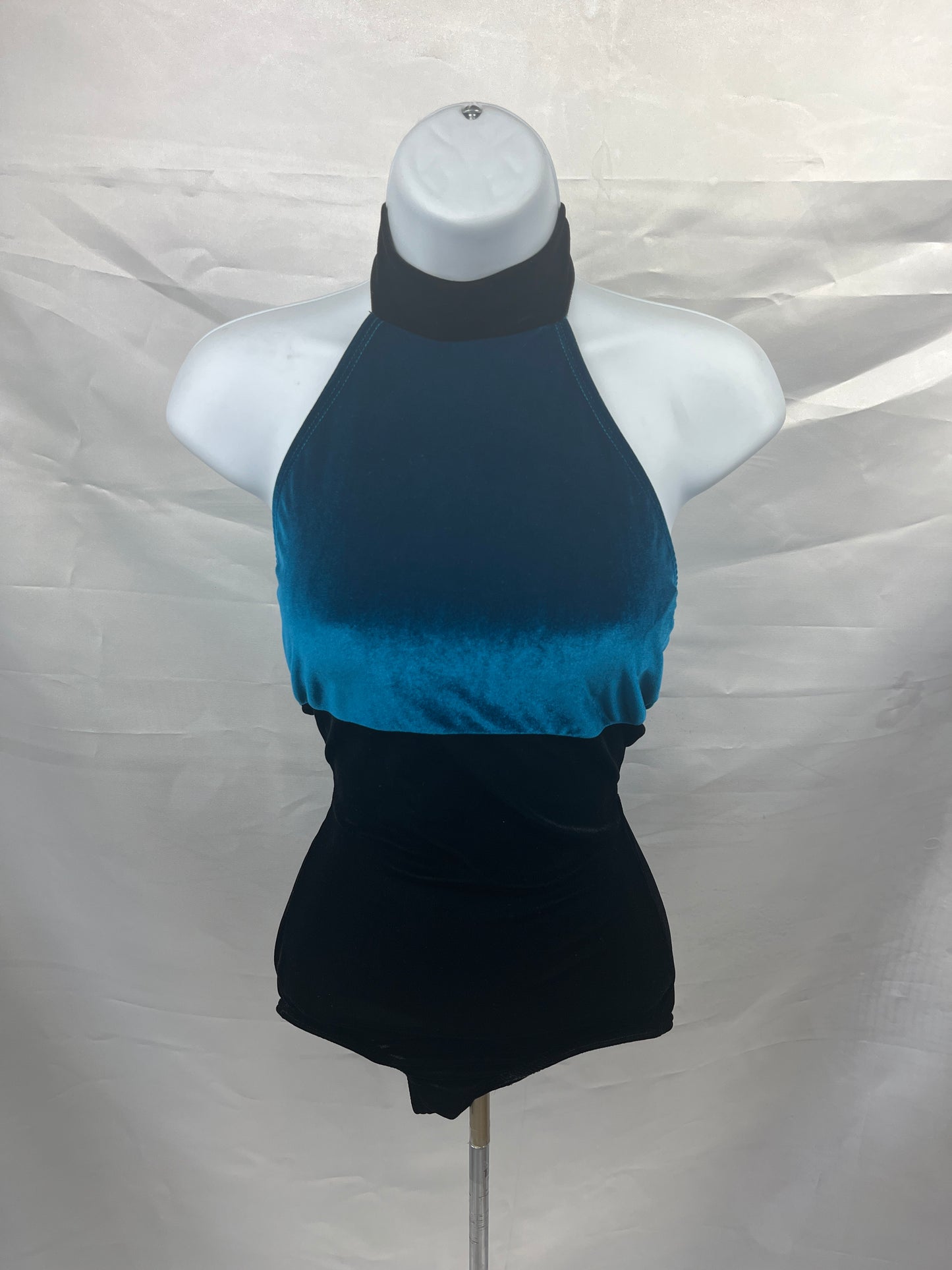 Body Wrappers Velvet Black & Teal Halter Leotard Adult Medium #P7030