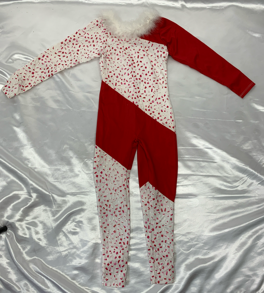 Candy Cane Unitard w/marabou Holiday Costume Child Small