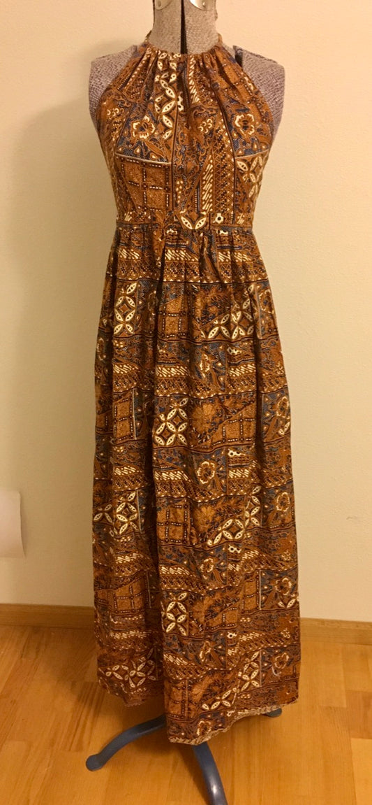 Vintage 60’s/70’s Women Brown Hippie African Pattern Dress OS