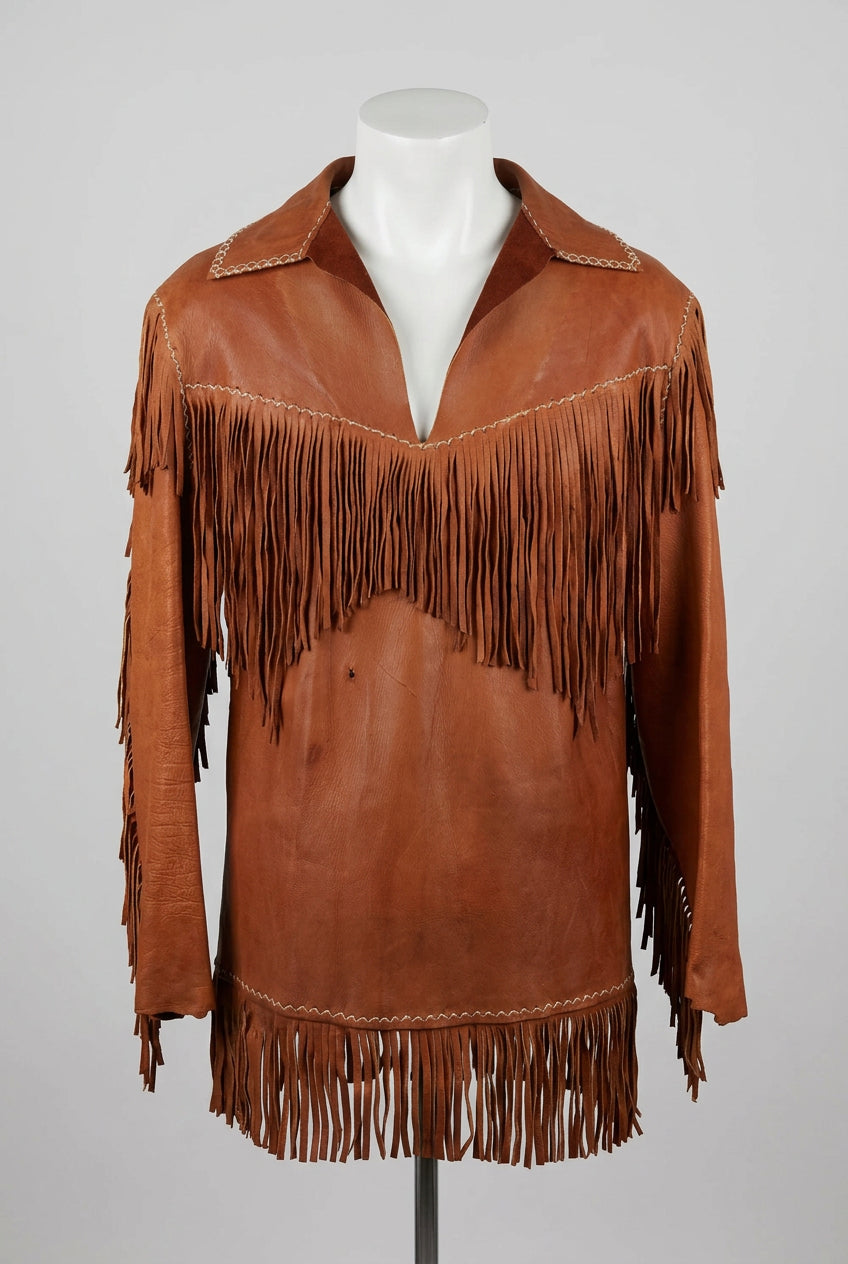 Native American, Hippie Brown Buckskin Men's Top LG Adult Preowned