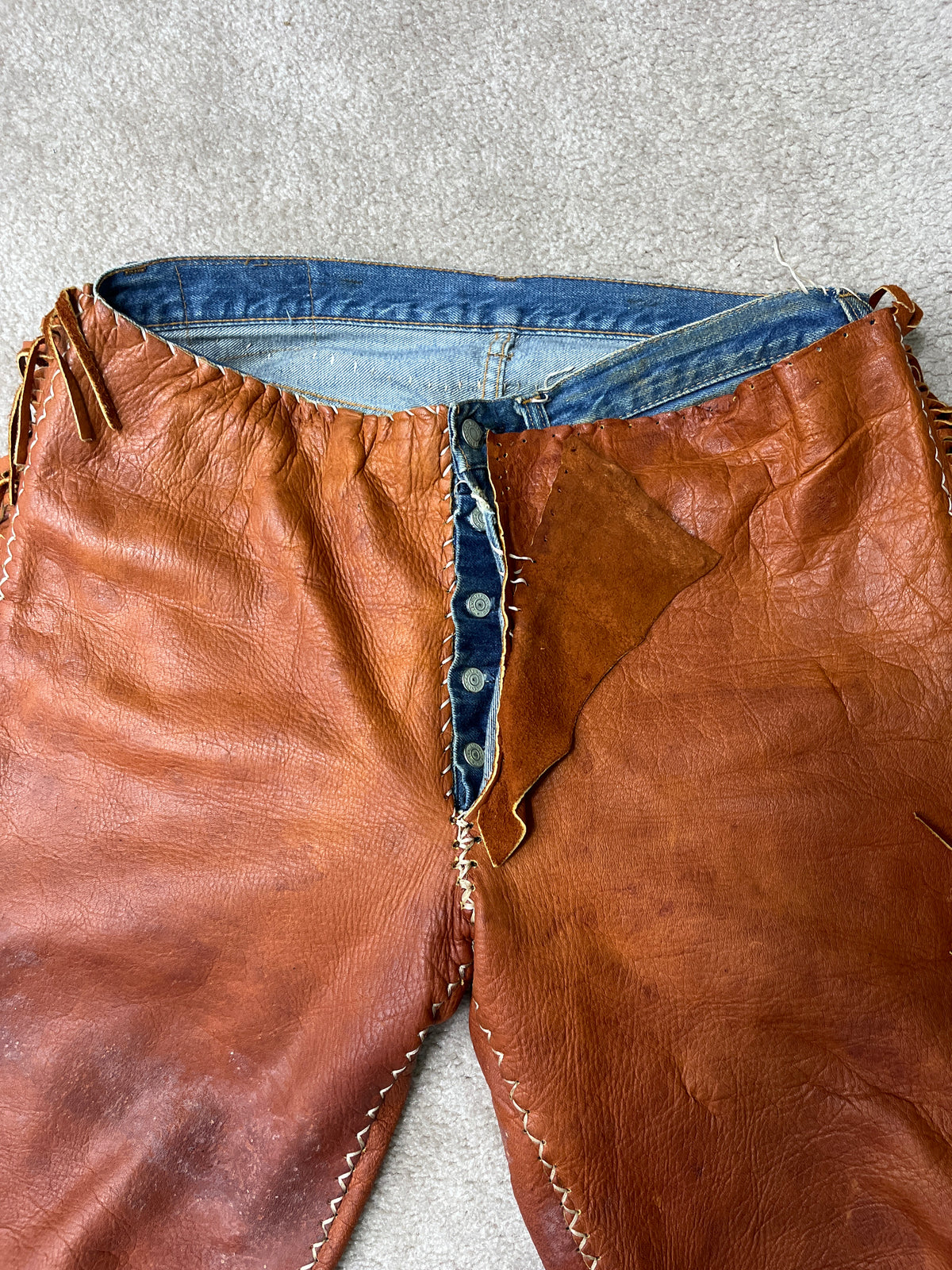 Native American, Hippie Brown Buckskin Men's Top LG Adult Preowned