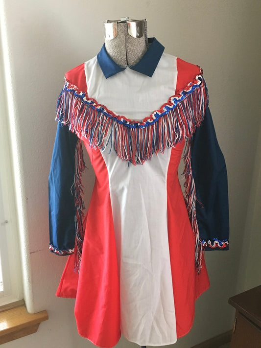 Patriotic Ladies Western Fringe Adult Costume Long Sleeve Dress