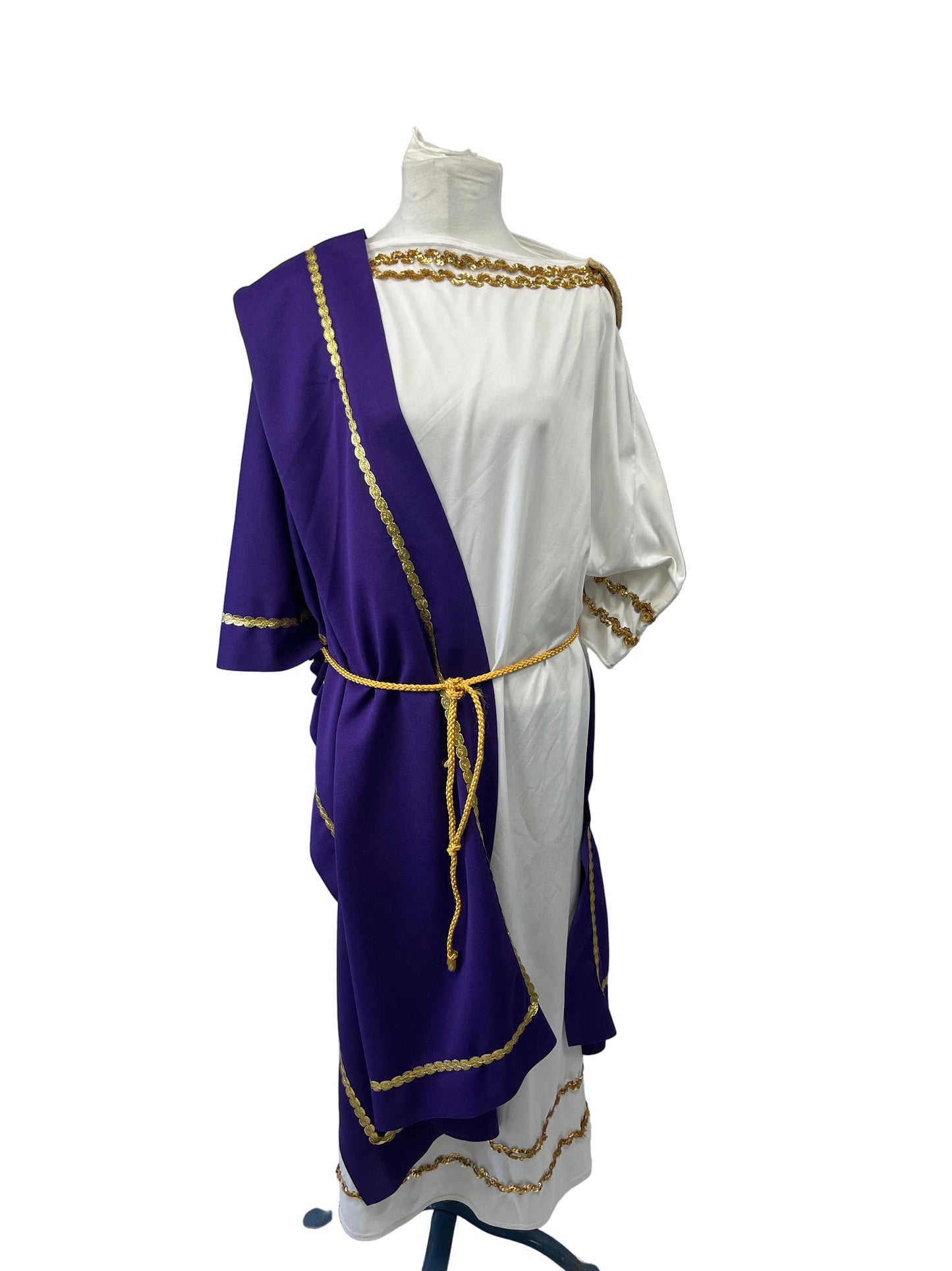 Roman Senator Men OS Dlx White Tunic Burgundy Velvet Cape Costume