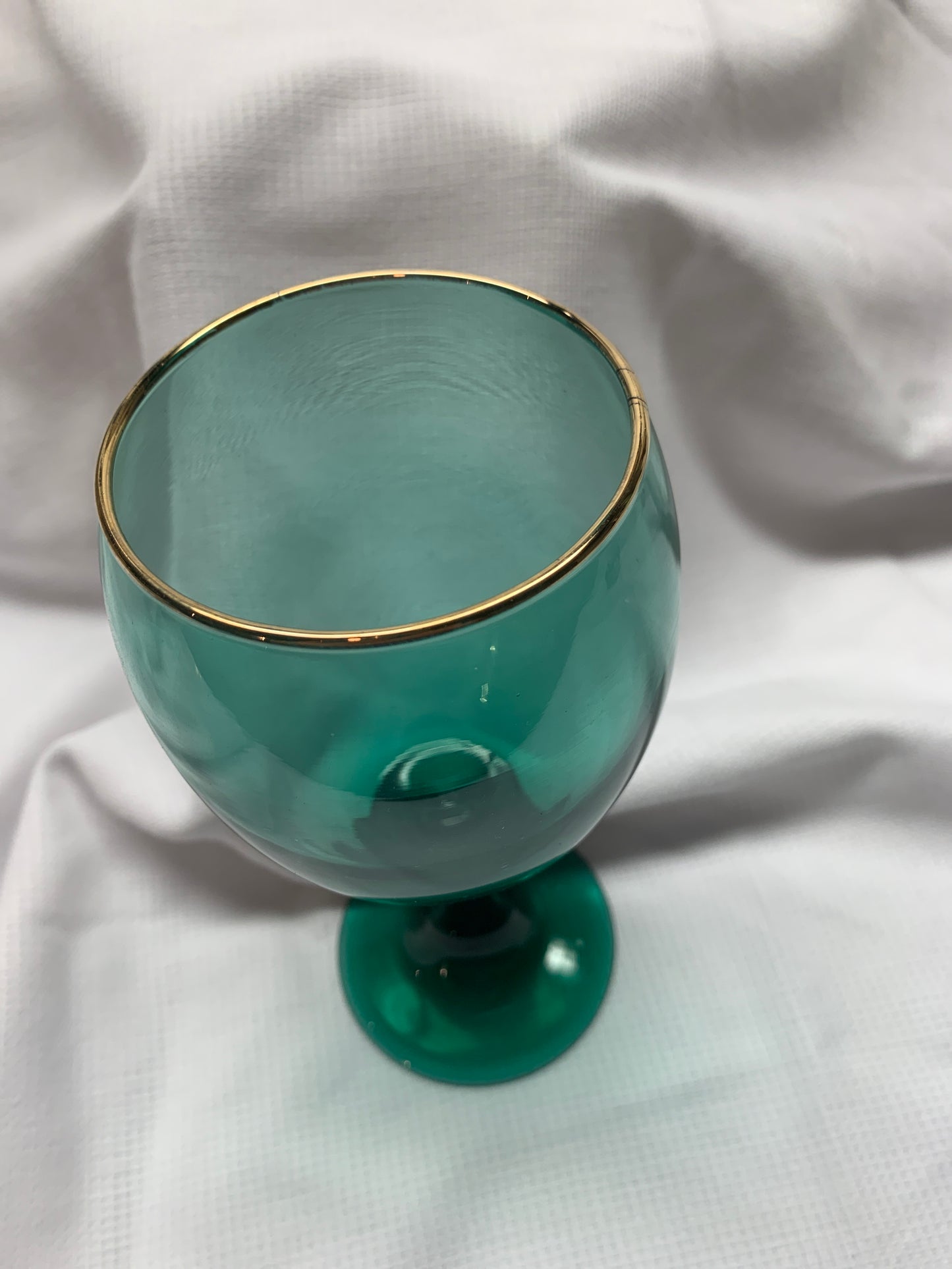 Vintage Juniper Green Libbey Teardrop Water Goblets with Gold Trim - Green Wine Glasses